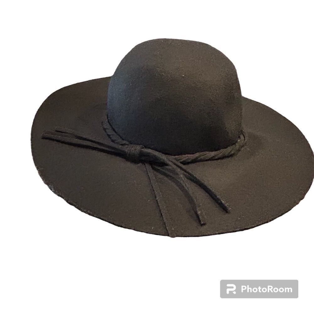 100% Wool Black Felt Medium Brim Fedora Bohemian Hat One Size Trim Festival Shlf - Picture 2 of 10
